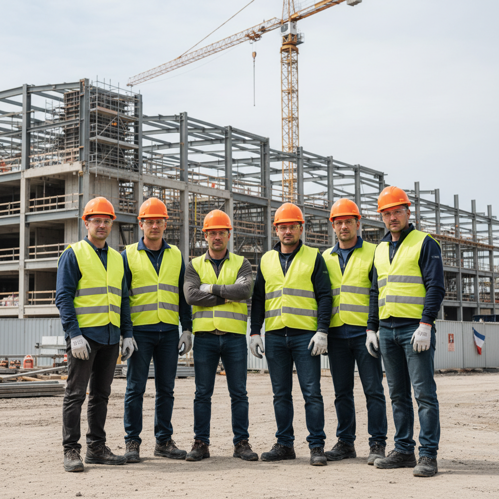 Ouvriers roumains qualifiés sur un chantier industriel en France.