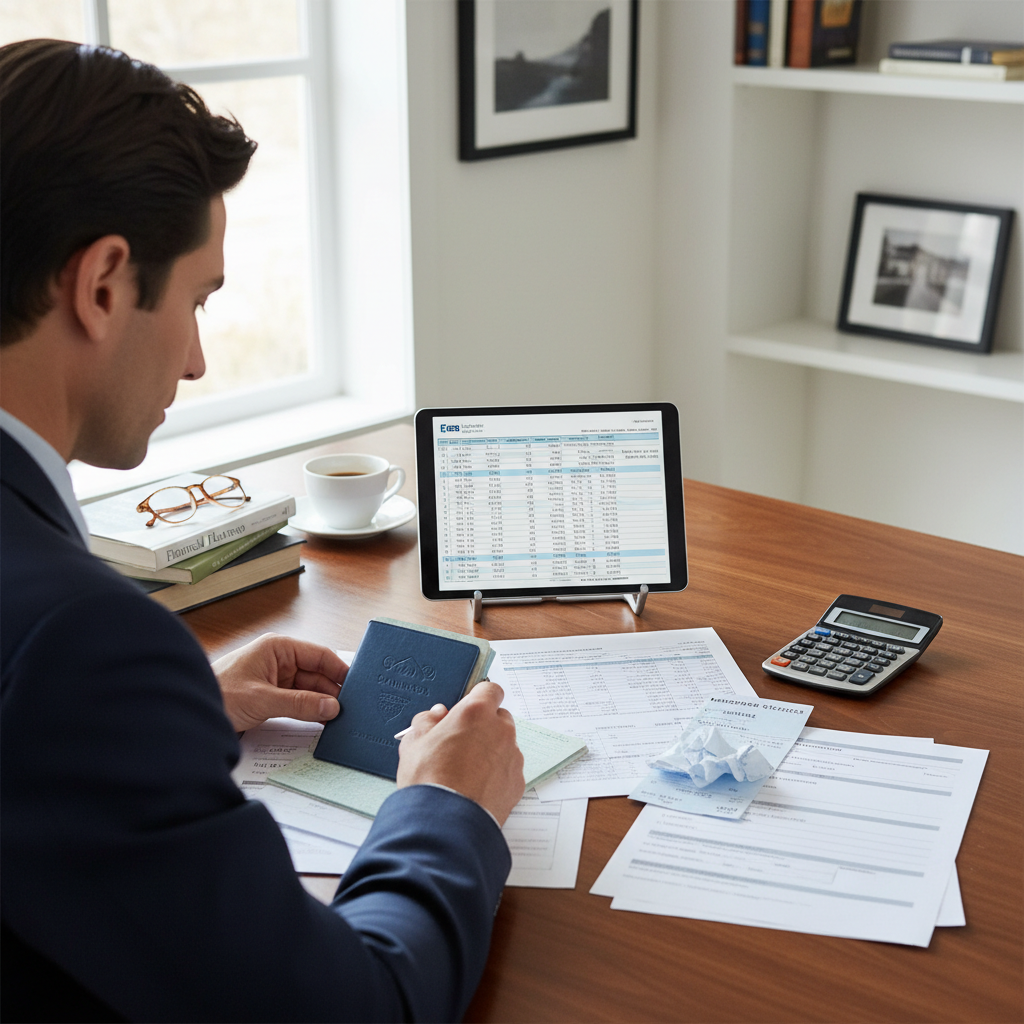 Une personne examine des documents financiers en vue d'une demande de prêt.
